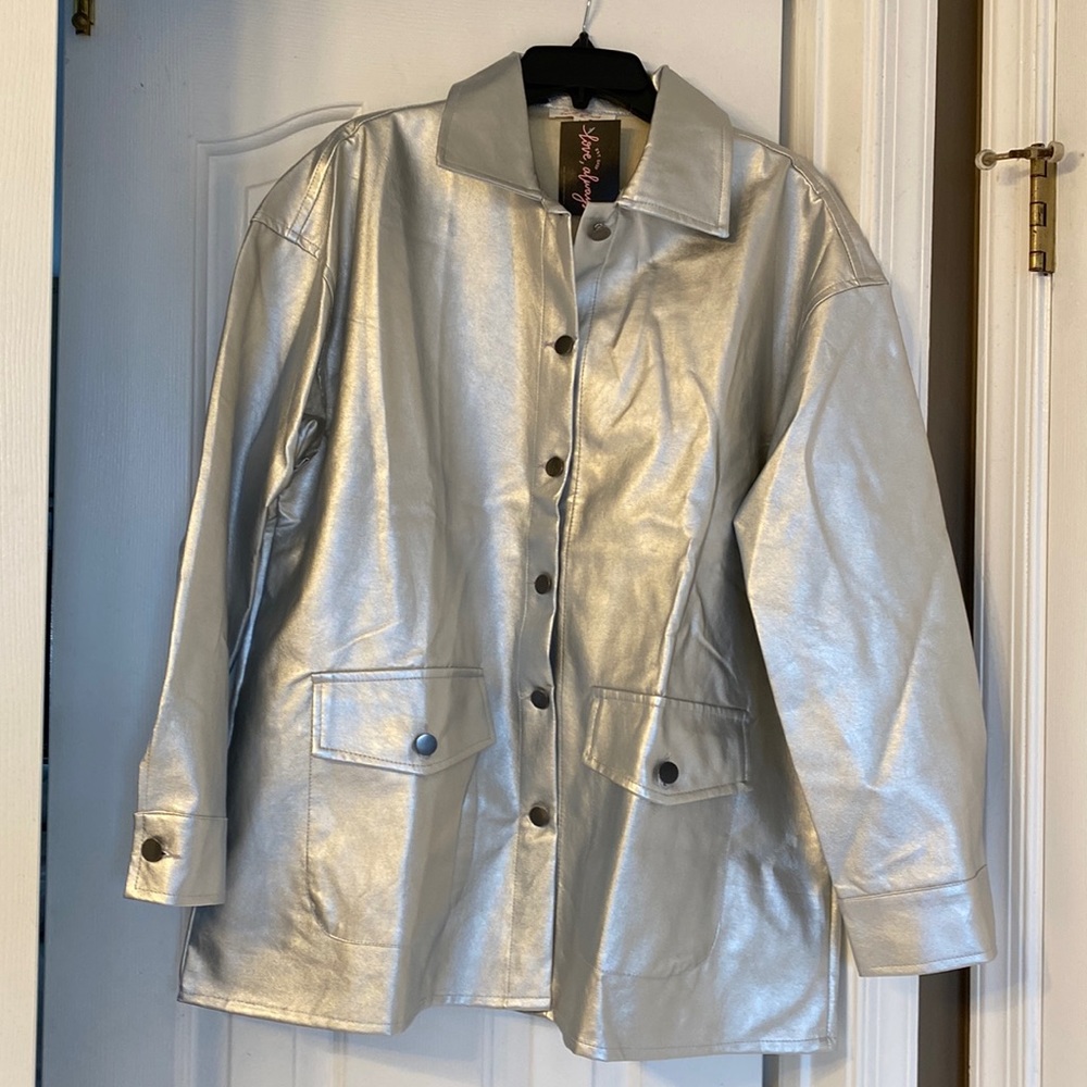 NWT faux leather silver jacket